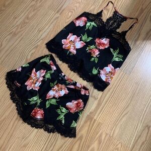 INC women’s Floral Black Lace trim pajamas